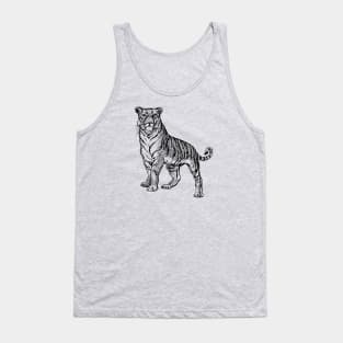 Tiger Line Art Graphite Pencil Drawing Tank Top